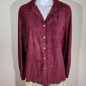 VTG LEXI & TASCH Burgundy Faux Suede Button Down Shirt